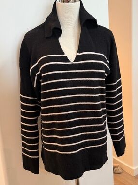 Philosophy black and cream striped collar sweater.  Size L